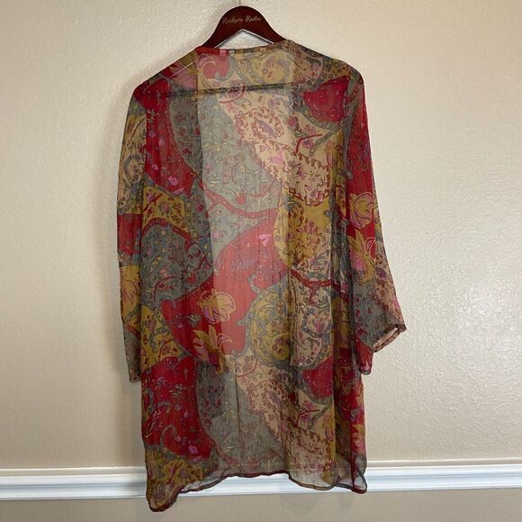 Soft Surroundings Fall Color Sz S M Kimono Crinkle Open Front Paisley Sequin Top - Picture 6 of 12